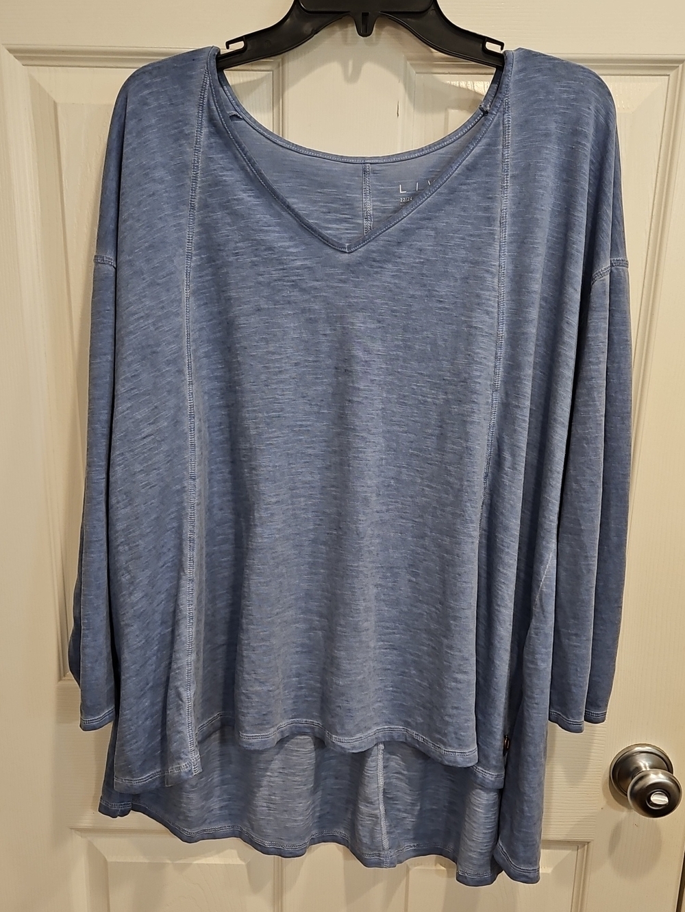 Blue V-Neck Dolman Sleeve Top